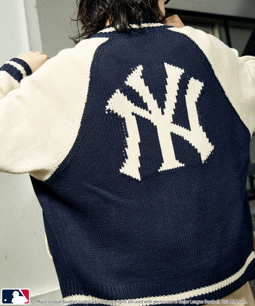 MLB（メジャーリーグベースボール）の「MLB/メジャーリーグベースボール 別注 ZIP KNIT CARDIGANT/ジップニットカーディガン(限定展開)（カーディガン/ボレロ・メンズ・ネイビー/ブラック/ブラウン・LARGE/MEDIUM/SMALL）」の7枚目の写真