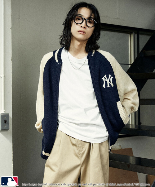 MLB（メジャーリーグベースボール）の「MLB/メジャーリーグベースボール 別注 ZIP KNIT CARDIGANT/ジップニットカーディガン(限定展開)（カーディガン/ボレロ・メンズ・ネイビー/ブラック/ブラウン・LARGE/MEDIUM/SMALL）」の8枚目の写真