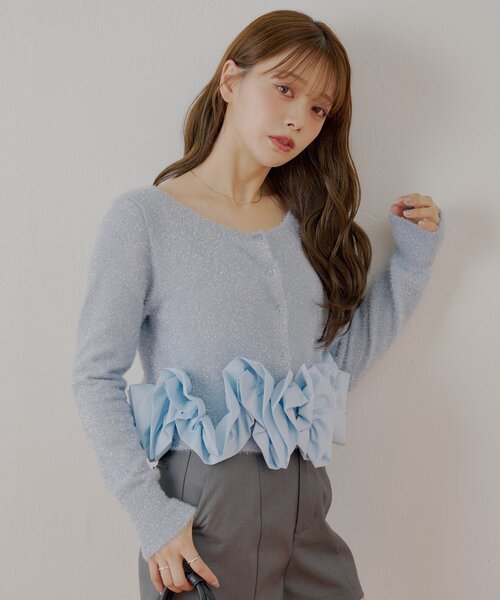 Chico（チコ）の「ねじりフリルデザインラメシャギーカーディガン（カーディガン/ボレロ・レディース・アイボリー/ブラック/グレー/ブルー・FREE）」の4枚目の写真