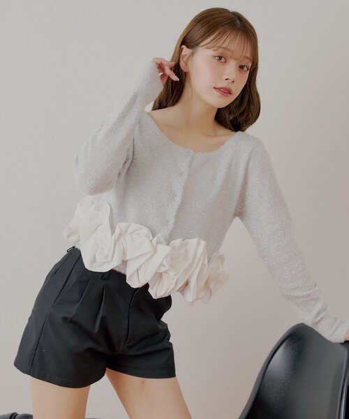 るな様　chico ねじりフリルデザインラメシャギーカーディガン ねじりフリルデザインラメシャギーカーディガン（カーディガン/ボレロ