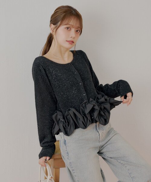 セール】ねじりフリルデザインラメシャギーカーディガン（カーディガン