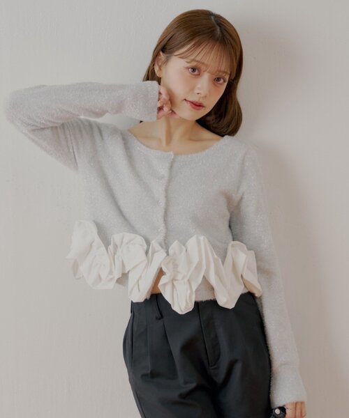 ねじりフリルデザインラメシャギーカーディガン（カーディガン/ボレロ