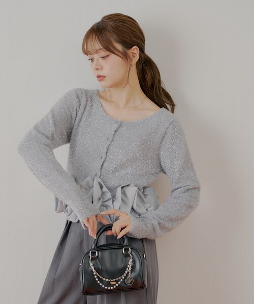 ねじりフリルデザインラメシャギーカーディガン（カーディガン/ボレロ