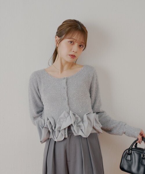 ねじりフリルデザインラメシャギーカーディガン（カーディガン/ボレロ