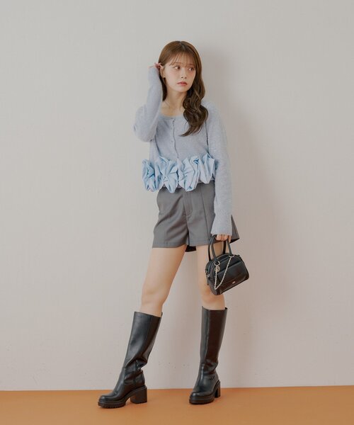 Chico（チコ）の「ねじりフリルデザインラメシャギーカーディガン