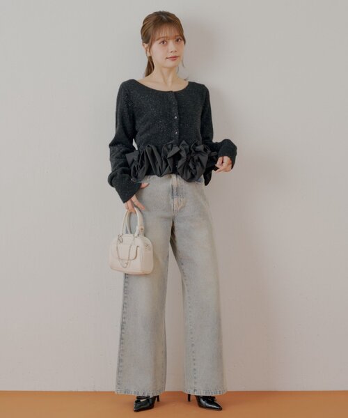 セール】ねじりフリルデザインラメシャギーカーディガン（カーディガン