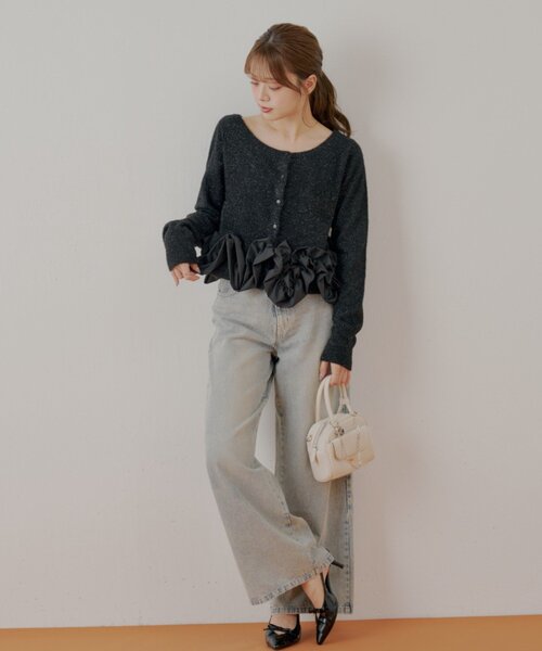 ねじりフリルデザインラメシャギーカーディガン（カーディガン/ボレロ