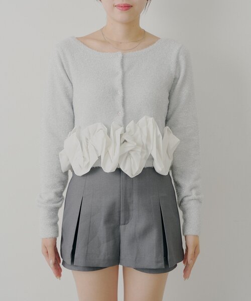 ねじりフリルデザインラメシャギーカーディガン（カーディガン/ボレロ