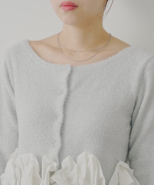 セール】ねじりフリルデザインラメシャギーカーディガン（カーディガン