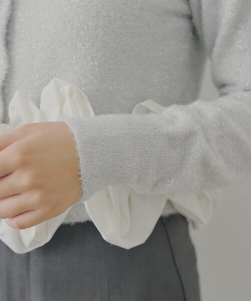 セール】ねじりフリルデザインラメシャギーカーディガン（カーディガン