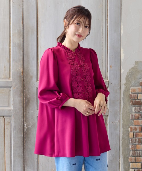 Rose Tiara（ローズティアラ）の「【手洗いOK】ケミカルレース切替ブラウス（シャツ/ブラウス・レディース・ワインレッド/ブラック/ベージュ・46/38/42）」の3枚目の写真