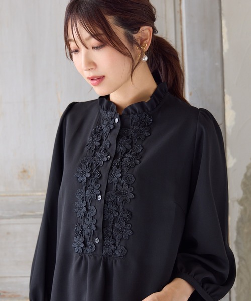 Rose Tiara（ローズティアラ）の「【手洗いOK】ケミカルレース切替ブラウス（シャツ/ブラウス・レディース・ワインレッド/ブラック/ベージュ・46/38/42）」の10枚目の写真