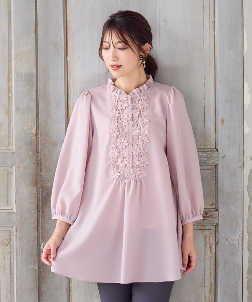 Rose Tiara（ローズティアラ）の「【手洗いOK】ケミカルレース切替ブラウス（シャツ/ブラウス・レディース・ワインレッド/ブラック/ベージュ・46/38/42）」の4枚目の写真