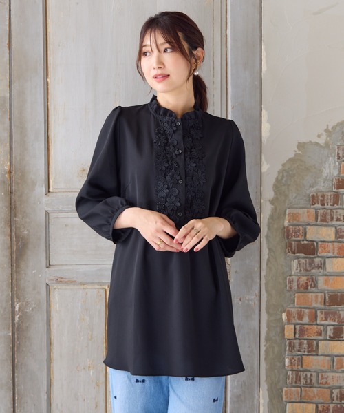 Rose Tiara（ローズティアラ）の「【手洗いOK】ケミカルレース切替ブラウス（シャツ/ブラウス・レディース・ワインレッド/ブラック/ベージュ・46/38/42）」の9枚目の写真