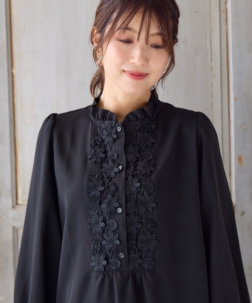 Rose Tiara（ローズティアラ）の「【手洗いOK】ケミカルレース切替ブラウス（シャツ/ブラウス・レディース・ワインレッド/ブラック/ベージュ・46/38/42）」の11枚目の写真