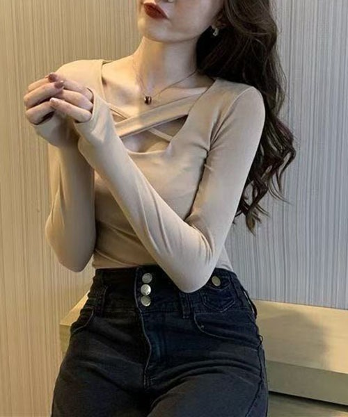 gossip!ロサンゼルス(ゴシップロサンゼルス)の「クロスデザイン タイトフィットトップス(Tシャツ/カットソー・レディース・ブラウン/ホワイト/ブラック・M/S)」の19枚目の写真