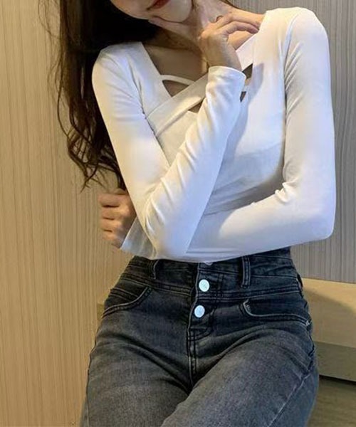 gossip!ロサンゼルス(ゴシップロサンゼルス)の「クロスデザイン タイトフィットトップス(Tシャツ/カットソー・レディース・ブラウン/ホワイト/ブラック・M/S)」の22枚目の写真