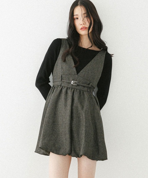 セール】ベルト付きバルーンミニジャンスカ 590327（ワンピース