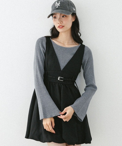 セール】ベルト付きバルーンミニジャンスカ 590327（ワンピース