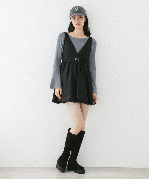 セール】ベルト付きバルーンミニジャンスカ 590327（ワンピース