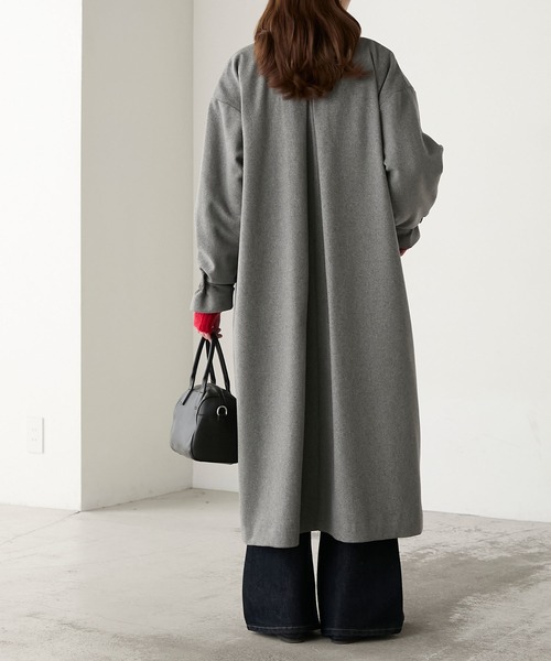 セール】襟コーデュロイリバーメルトンロングコート（チェスターコート