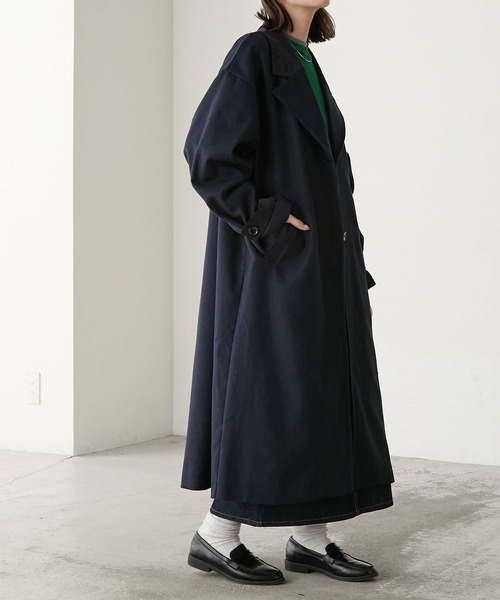 セール】襟コーデュロイリバーメルトンロングコート（チェスターコート