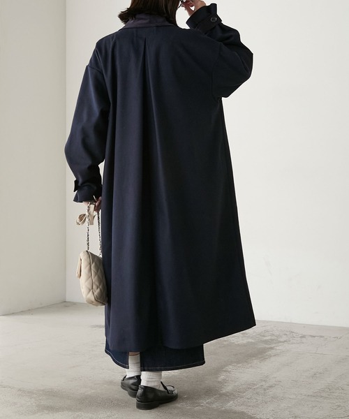 セール】襟コーデュロイリバーメルトンロングコート（チェスターコート