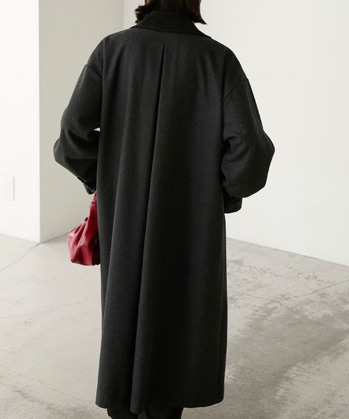 セール】襟コーデュロイリバーメルトンロングコート（チェスターコート