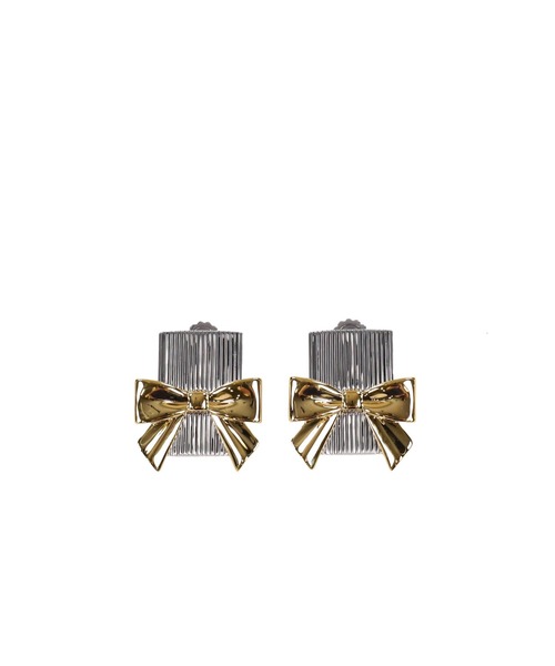 BOW-ADORNED SQUARE STUD EARRINGS