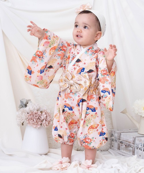 SweetMommy（スウィートマミー）の「3WAY ちりめん　2ピースベビー着物　[ひな祭り] [お誕生日 記念日 お食い初め お宮参り 七五三]（着物・キッズ・オレンジ・90/80/50-70）」の9枚目の写真