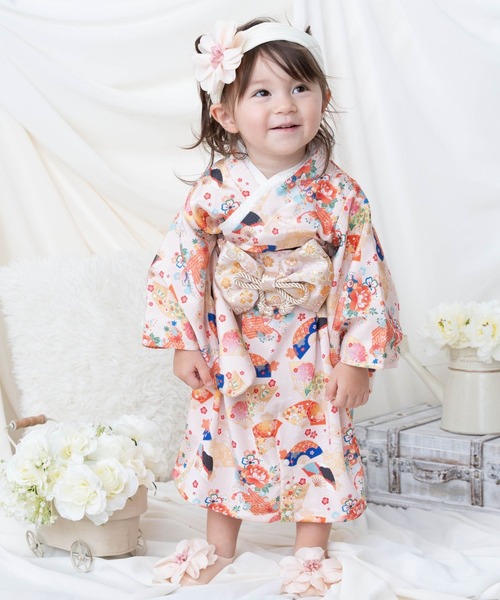 SweetMommy（スウィートマミー）の「3WAY ちりめん　2ピースベビー着物　[ひな祭り] [お誕生日 記念日 お食い初め お宮参り 七五三]（着物・キッズ・オレンジ・90/80/50-70）」の4枚目の写真