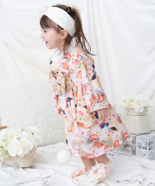 SweetMommy（スウィートマミー）の「3WAY ちりめん　2ピースベビー着物　[ひな祭り] [お誕生日 記念日 お食い初め お宮参り 七五三]（着物・キッズ・オレンジ・90/80/50-70）」の6枚目の写真