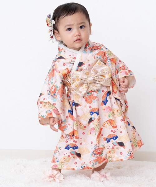 SweetMommy（スウィートマミー）の「3WAY ちりめん　2ピースベビー着物　[ひな祭り] [お誕生日 記念日 お食い初め お宮参り 七五三]（着物・キッズ・オレンジ・90/80/50-70）」の22枚目の写真