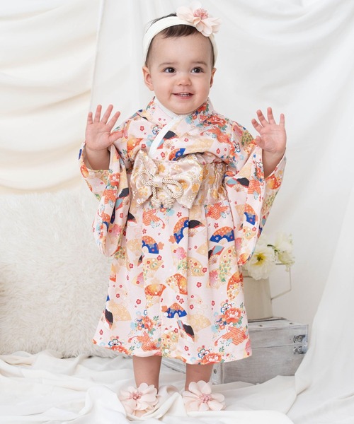 SweetMommy（スウィートマミー）の「3WAY ちりめん　2ピースベビー着物　[ひな祭り] [お誕生日 記念日 お食い初め お宮参り 七五三]（着物・キッズ・オレンジ・90/80/50-70）」の14枚目の写真