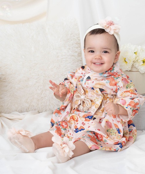 SweetMommy（スウィートマミー）の「3WAY ちりめん　2ピースベビー着物　[ひな祭り] [お誕生日 記念日 お食い初め お宮参り 七五三]（着物・キッズ・オレンジ・90/80/50-70）」の16枚目の写真