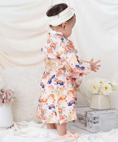 SweetMommy（スウィートマミー）の「3WAY ちりめん　2ピースベビー着物　[ひな祭り] [お誕生日 記念日 お食い初め お宮参り 七五三]（着物・キッズ・オレンジ・90/80/50-70）」の17枚目の写真