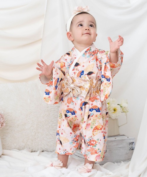 SweetMommy（スウィートマミー）の「3WAY ちりめん　2ピースベビー着物　[ひな祭り] [お誕生日 記念日 お食い初め お宮参り 七五三]（着物・キッズ・オレンジ・90/80/50-70）」の18枚目の写真