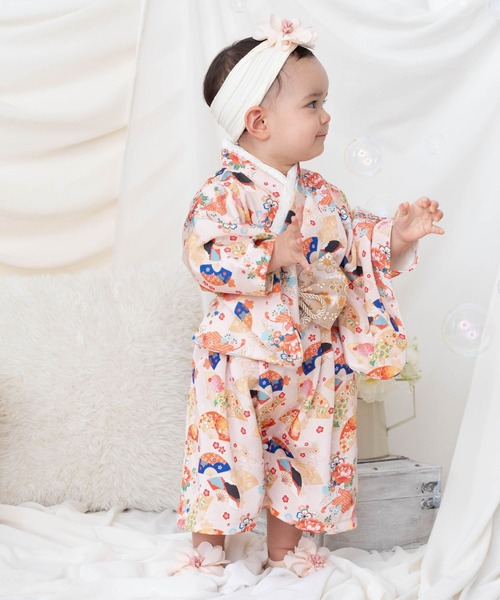 SweetMommy（スウィートマミー）の「3WAY ちりめん　2ピースベビー着物　[ひな祭り] [お誕生日 記念日 お食い初め お宮参り 七五三]（着物・キッズ・オレンジ・90/80/50-70）」の7枚目の写真