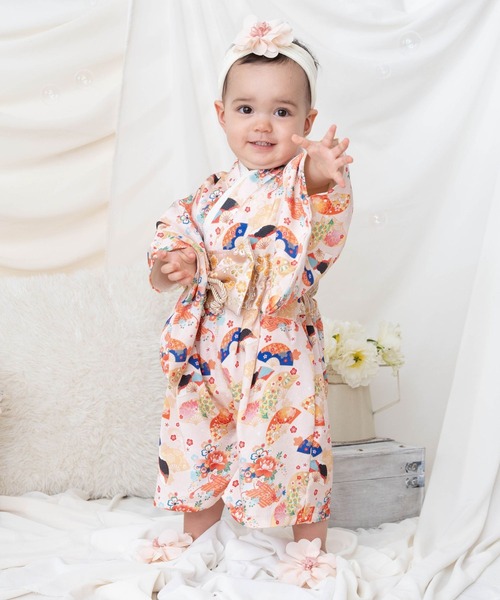 SweetMommy（スウィートマミー）の「3WAY ちりめん　2ピースベビー着物　[ひな祭り] [お誕生日 記念日 お食い初め お宮参り 七五三]（着物・キッズ・オレンジ・90/80/50-70）」の8枚目の写真