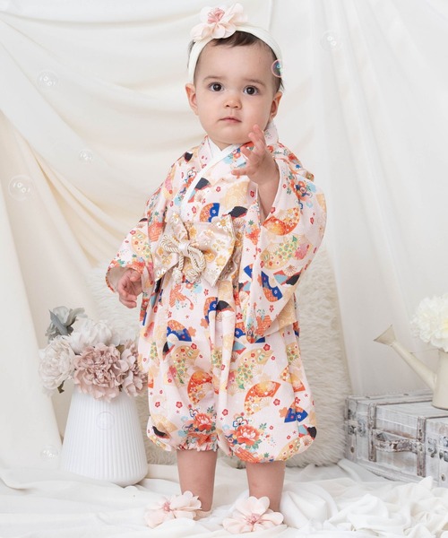 SweetMommy（スウィートマミー）の「3WAY ちりめん　2ピースベビー着物　[ひな祭り] [お誕生日 記念日 お食い初め お宮参り 七五三]（着物・キッズ・オレンジ・90/80/50-70）」の10枚目の写真