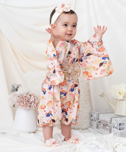 SweetMommy（スウィートマミー）の「3WAY ちりめん　2ピースベビー着物　[ひな祭り] [お誕生日 記念日 お食い初め お宮参り 七五三]（着物・キッズ・オレンジ・90/80/50-70）」の11枚目の写真