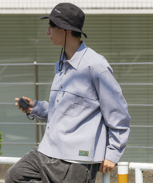 Foxfire（フォックスファイヤー）の「Foxfire/フォックスファイヤー 別注 オックスフォード クロップド フィッシングポケット ロングスリーブシャツ（シャツ/ブラウス・メンズ・その他13/ライトグレー/ブルー・LARGE/MEDIUM）」の11枚目の写真