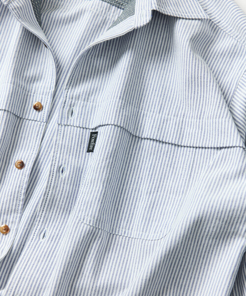 Foxfire（フォックスファイヤー）の「Foxfire/フォックスファイヤー 別注 オックスフォード クロップド フィッシングポケット ロングスリーブシャツ（シャツ/ブラウス・メンズ・その他13/ライトグレー/ブルー・LARGE/MEDIUM）」の20枚目の写真