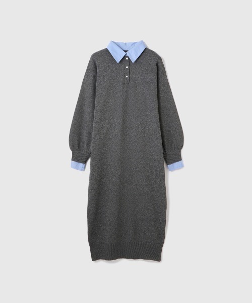 VICKY（ビッキー）の「シャツポロカラーニットワンピース≪手洗い可能≫（ワンピース・レディース・ブラック/ダークグレー・M）」の3枚目の写真