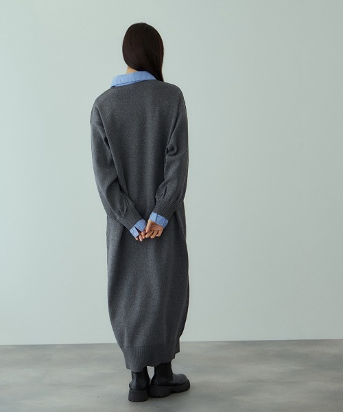 VICKY（ビッキー）の「シャツポロカラーニットワンピース≪手洗い可能≫（ワンピース・レディース・ブラック/ダークグレー・M）」の16枚目の写真