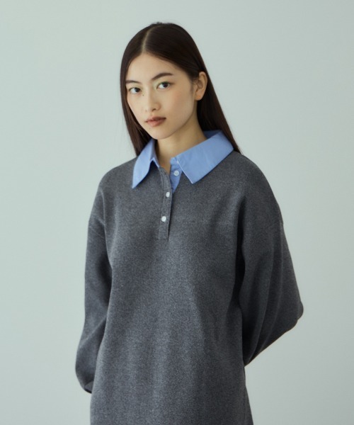 VICKY（ビッキー）の「シャツポロカラーニットワンピース≪手洗い可能≫（ワンピース・レディース・ブラック/ダークグレー・M）」の9枚目の写真