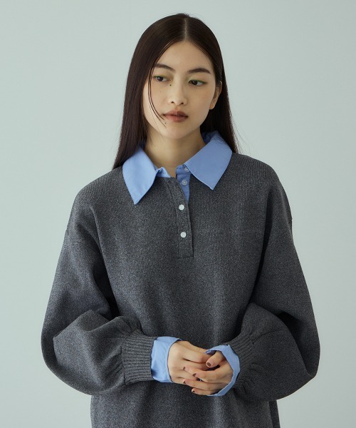 VICKY（ビッキー）の「シャツポロカラーニットワンピース≪手洗い可能≫（ワンピース・レディース・ブラック/ダークグレー・M）」の10枚目の写真