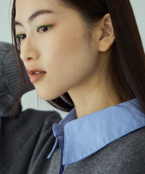 VICKY（ビッキー）の「シャツポロカラーニットワンピース≪手洗い可能≫（ワンピース・レディース・ブラック/ダークグレー・M）」の11枚目の写真