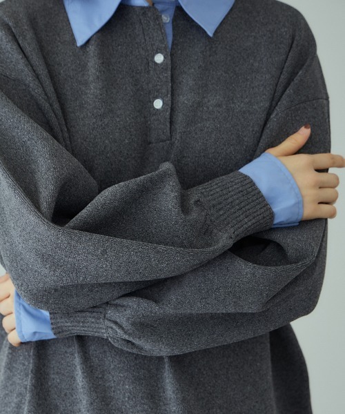 VICKY（ビッキー）の「シャツポロカラーニットワンピース≪手洗い可能≫（ワンピース・レディース・ブラック/ダークグレー・M）」の13枚目の写真