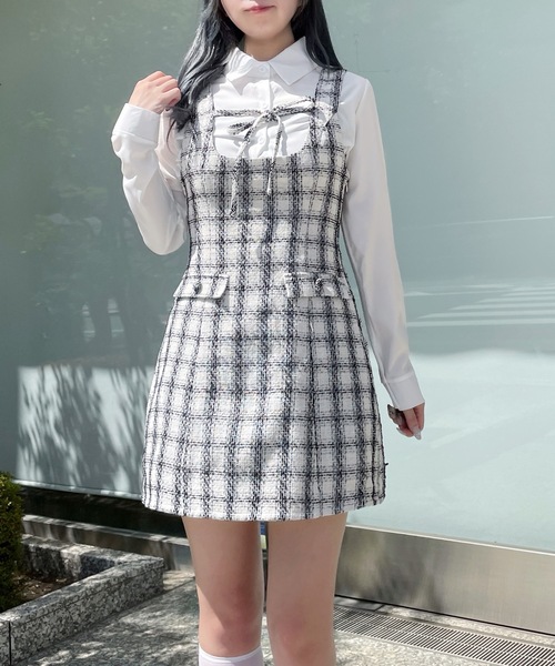 セール】フロントリボンツイードジャンパースカート（ワンピース